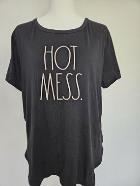 Rae Dunn Black Tee with Pale Pink "HOT MESS." Graphic